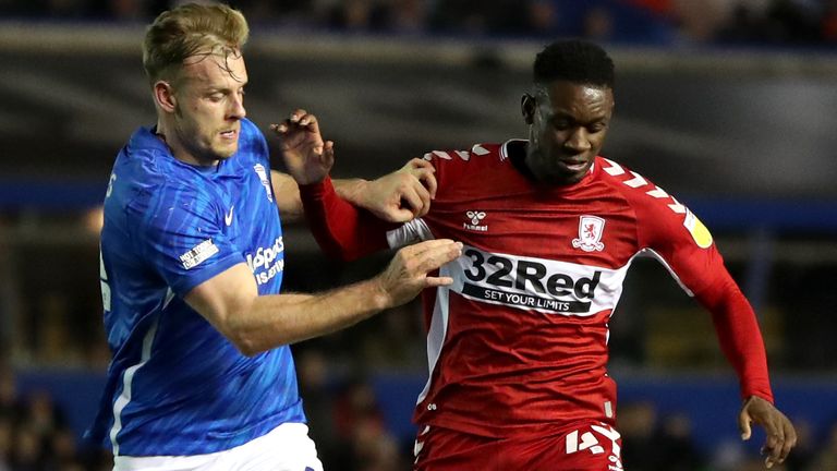 Folarin Balogun in action during his loan spell with Middlesbrough 