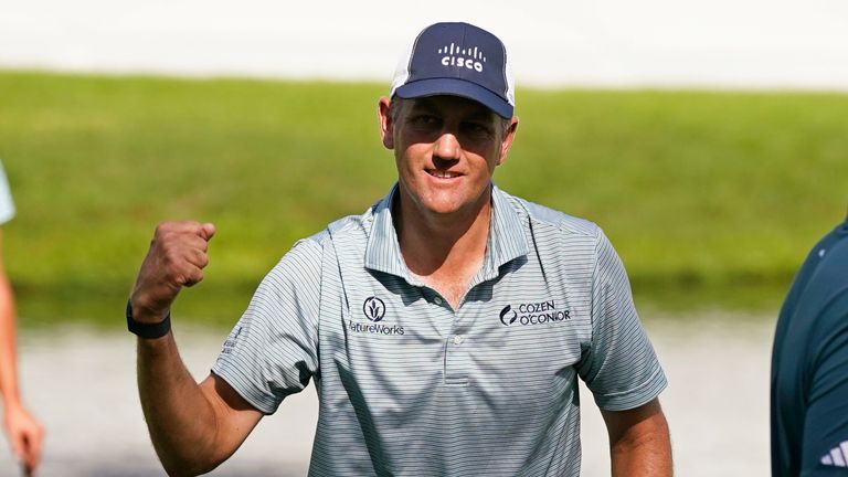 Brendon Todd reacts after making his putt on the 18th green during the third round of the John Deere Classic (Associated Press)