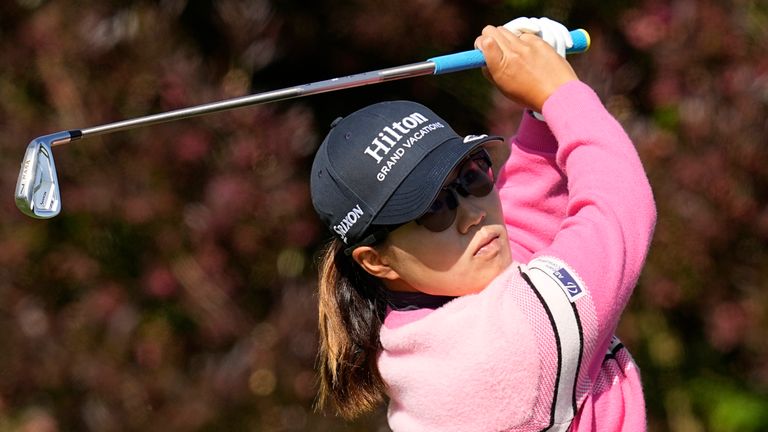 Nasa Hataoka, of Japan hits from the 17th tee during the third round of the U.S. Women's Open golf tournament in Pebble Beach (Associated Press)