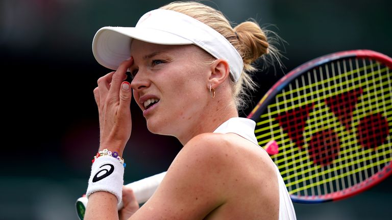 Harriet Dart reacts during her match against Diane Parry (not pictured) on day one of the 2023 Wimbledon Championships at the All England Lawn Tennis and Croquet Club in Wimbledon. Picture date: Monday July 3, 2023.