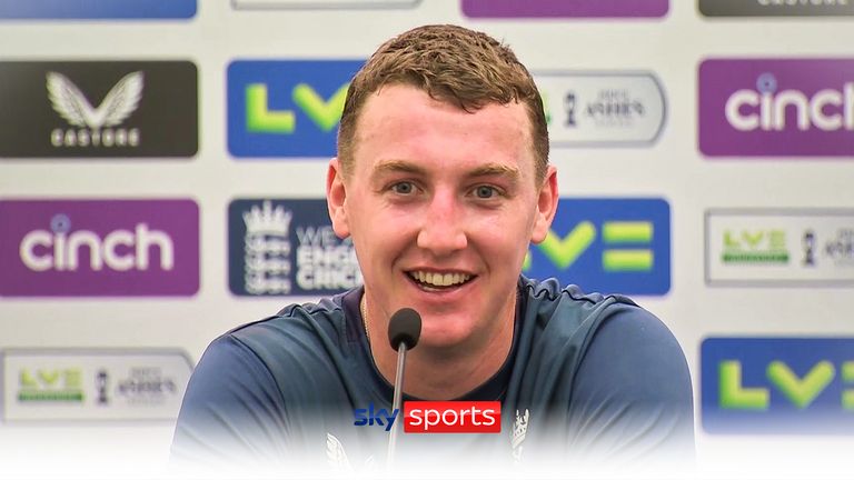 Harry Brook talks to the media before the 5th and final Ashes test