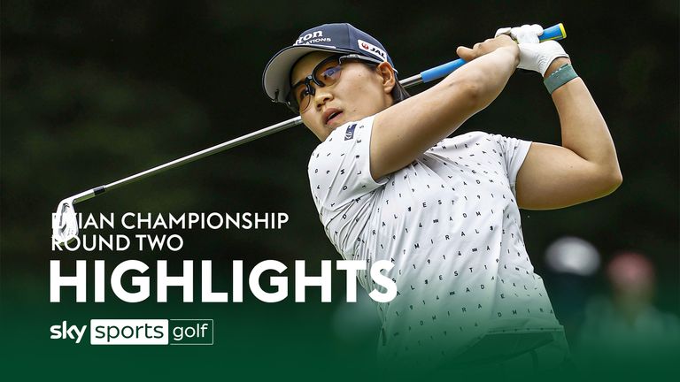 Nasa Hataoka of Japan plays a shot on the 13th hole during the second round of the Evian Championship golf tournament at Evian Resort Golf Club in Evian-les-Bains, France