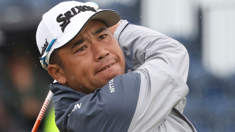 Japan's Hideki Matsuyama tees off the 4th hole during a practice round for the British Open Golf Championships at the Royal Liverpool Golf Club in Hoylake, England, Tuesday, July 18, 2023. The Open starts Thursday, July 20. (AP Photo/Peter Morrison)