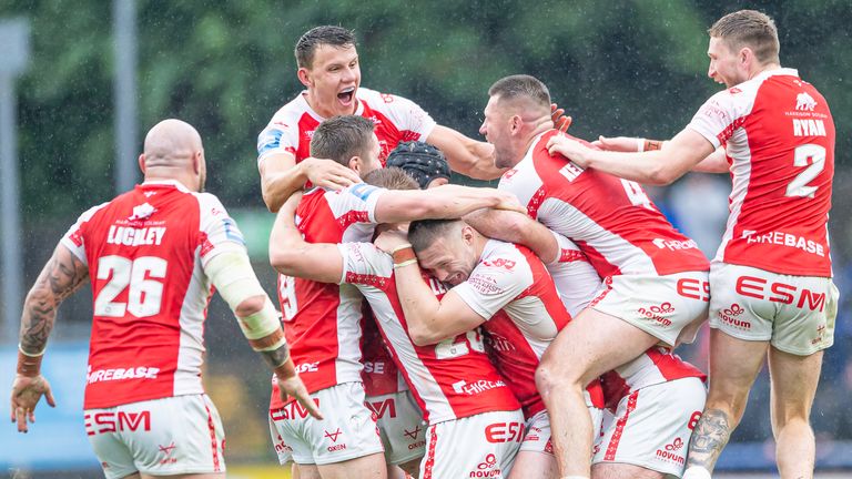 Hull KR celebrate their dramatic victory over Wigan