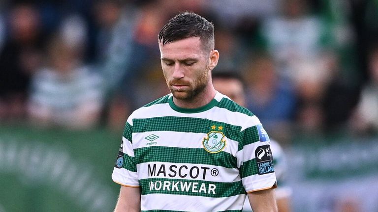 Jack Byrne of Shamrock Rovers reacts after his side concede against Breidablik