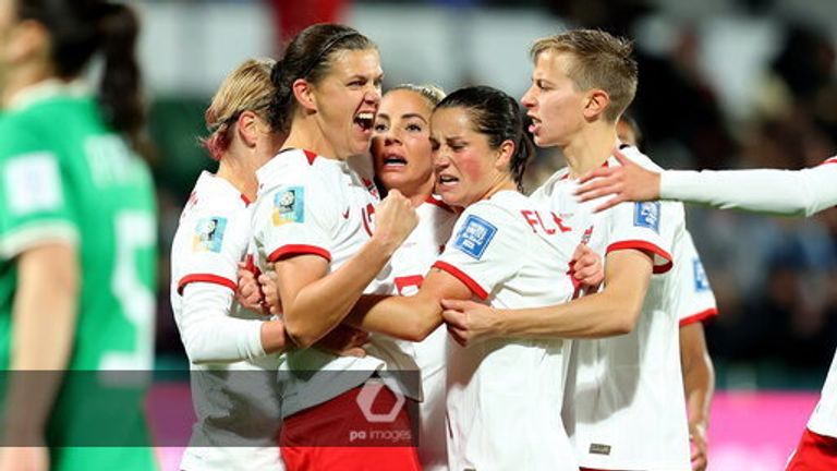 Christine Sinclair and Jessie Fleming, the old and new guard, celebrate Canada's second goal of the game