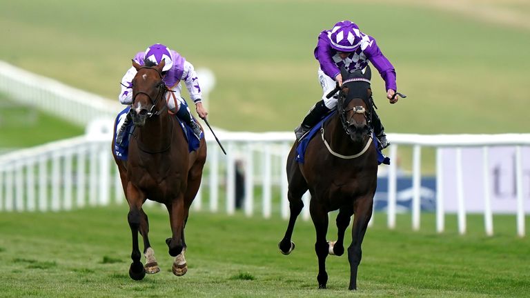 Shaquille (right) on the way to victory in the July Cup at Newmarket