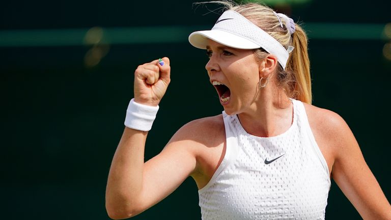 Katie Boulter reacts during her match against Viktoriya Tomova (not pictured) on day four of the 2023 Wimbledon Championships at the All England Lawn Tennis and Croquet Club in Wimbledon. Picture date: Thursday July 6, 2023.