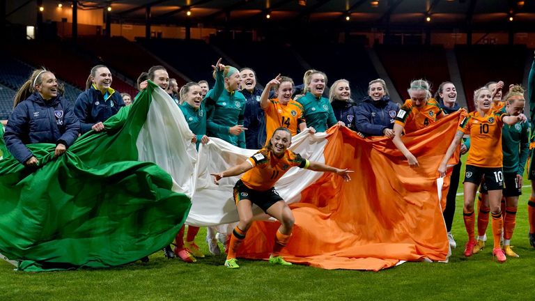 The Republic of Ireland celebrate after reaching the World Cup