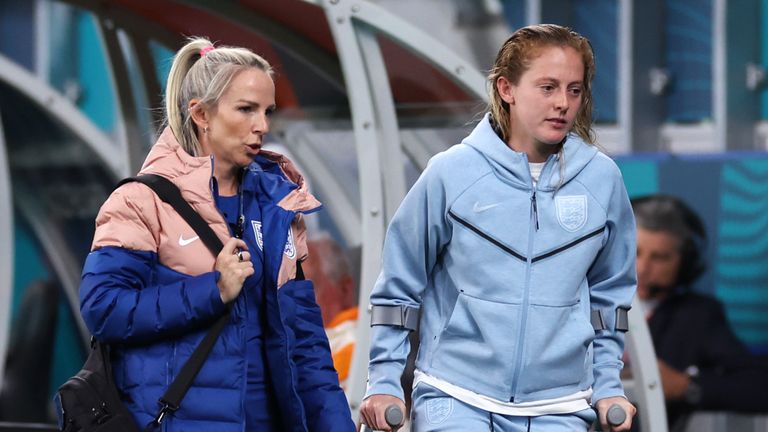 Keira Walsh on crutches after sustaining her injury