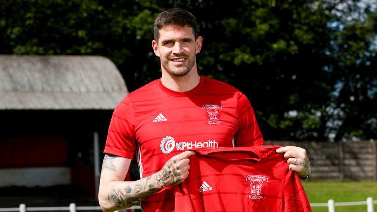 JOHNSTONE, SCOTLAND - JULY 12: Johnstone Burgh FC announce the signing of Kyle Lafferty on a two-year contract  at Keanie Park, on July 12, 2023, in Johnstone, Scotland. (Photo by Craig Williamson / SNS Group)