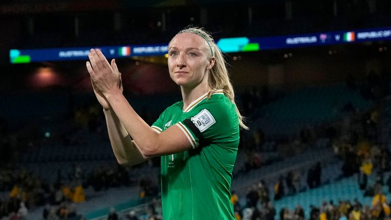 Ireland's Louise Quinn applauds fans after the defeat to Australia