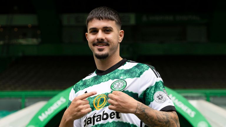GLASGOW, SCOTLAND - JULY 07: Marco Tilio is pictured at Celtic Park, after signing a five-year deal with Celtic, on July 07, 2023, in Glasgow, Scotland.  (Photo by Craig Foy / SNS Group)