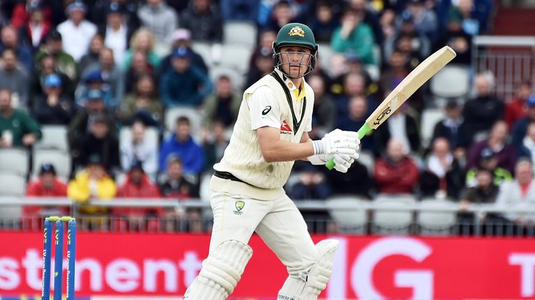 Australia&#39;s Marnus Labuschagne plays shot during the fourth day of the fourth Ashes Test match between England and Australia at Old Trafford, Manchester, England, Saturday, July 22, 2023. (AP Photo/Rui Vieira)