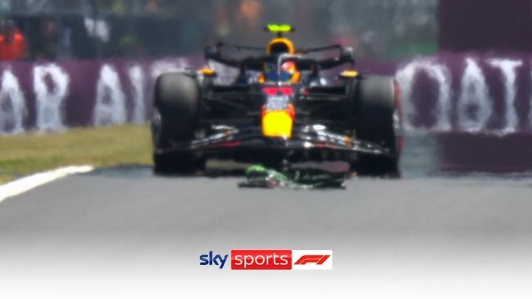 Sergio Pérez de Red Bull atropelló una bolsa de basura durante la práctica de apertura en el Gran Premio de Gran Bretaña