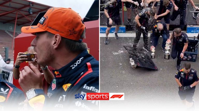 Red Bull managed to break another F1 trophy as they celebrated Max Verstappen's win at the Belgian GP