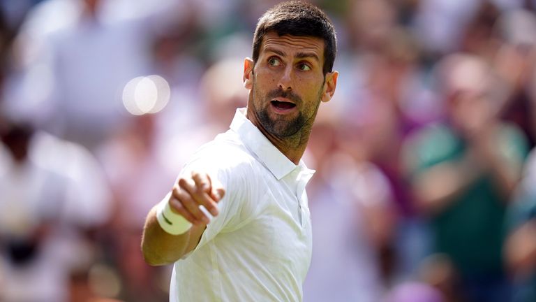 Novak Djokovic reacts after losing the third set during his match against Hubert Hurkacz (not pictured) on day eight of the 2023 Wimbledon Championships at the All England Lawn Tennis and Croquet Club in Wimbledon. Picture date: Monday July 10, 2023.