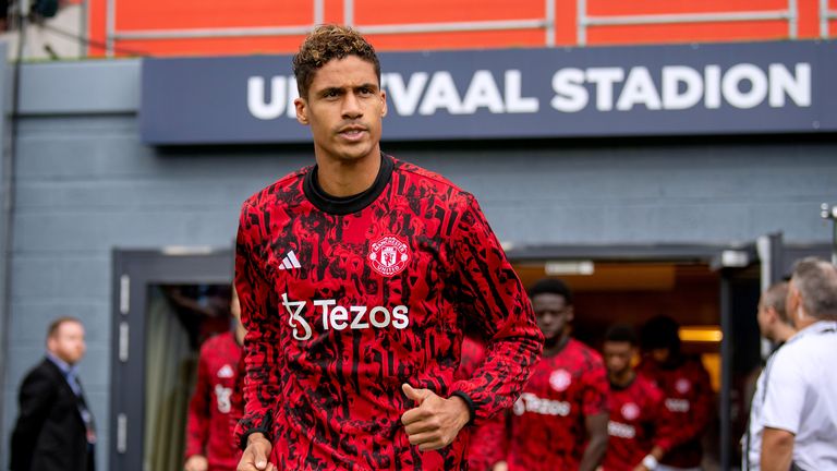 Raphael Varane of Manchester United warms up prior to the Pre-Season Friendly match between Manchester United and Leeds United at Ullevaal Stadium on July 12, 2023 in Oslo, Norway.