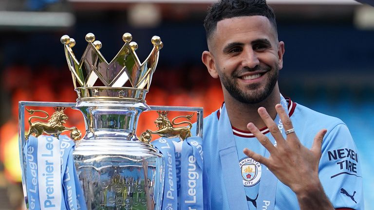 Riyad Mahrez won the Premier League four times during his time at Man City as well as winning the league with Leicester City in 2016