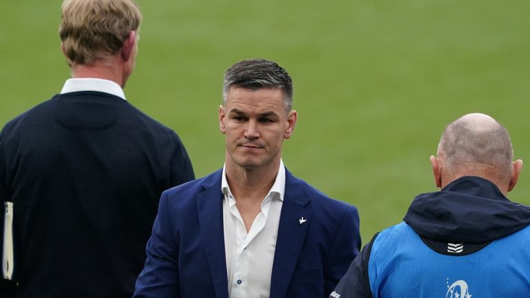 Johnny Sexton made his way onto the field to confront match officials following Leinster's Champions Cup defeat to La Rochelle in Dublin (PA Images)