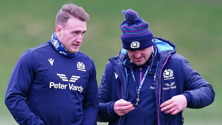 Scotland coach Gregor Townsend (R) with Stuart Hogg (PA Images)