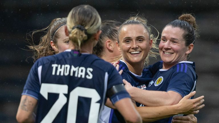 Scotland&#39;s Sam Kerr celebrates after making it 2-0 against Northern Ireland