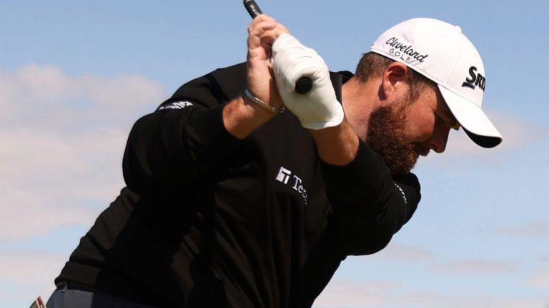 Ireland's Shane Lowry plays his tee shot on the 2nd hole during a practice round for the British Open Golf Championships at the Royal Liverpool Golf Club in Hoylake, England, Monday, July 17, 2023. The Open starts Thursday, July 20. (AP Photo/Peter Morrison)