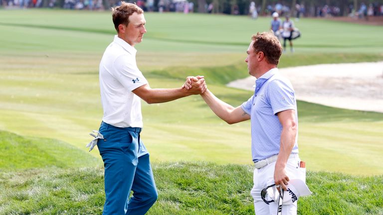Spieth has linked up at Leeds with Justin Thomas (right)