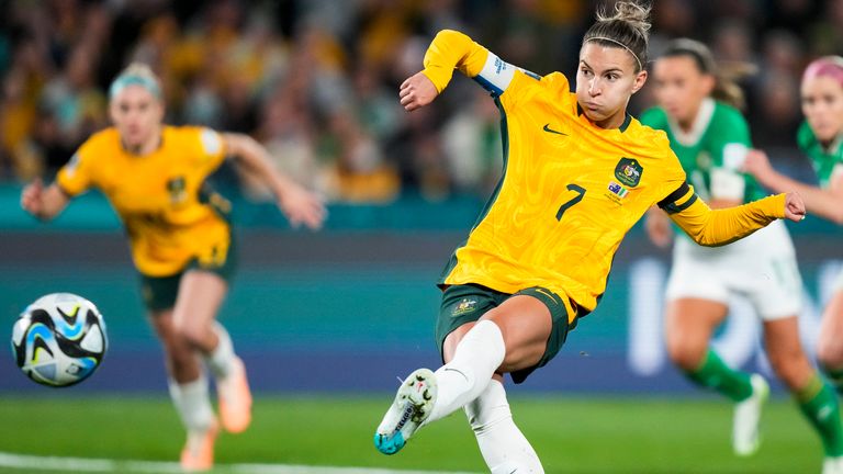 Steph Catley fires Australia ahead from the penalty spot against Republic of Ireland in the Women's World Cup