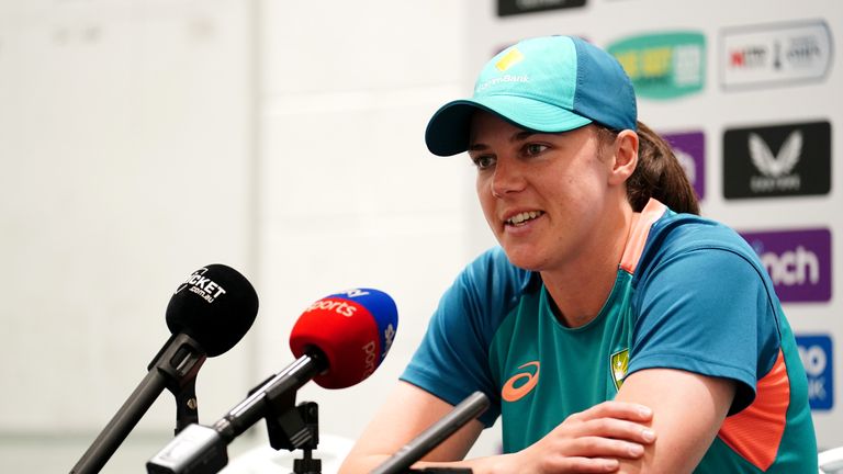 Australia&#39;s Tahlia McGrath during a press conference at The Seat Unique Stadium, Bristol. Picture date: Tuesday July 11, 2023.