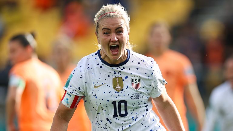 USA's Lindsey Horan celebrates the equaliser