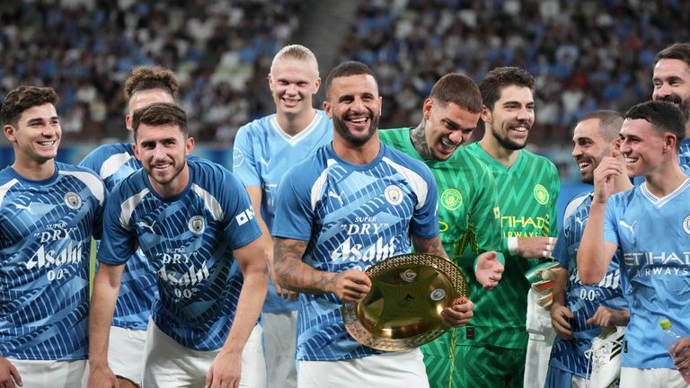 Kyle Walker and Man City celebrate their friendly win in Tokyo