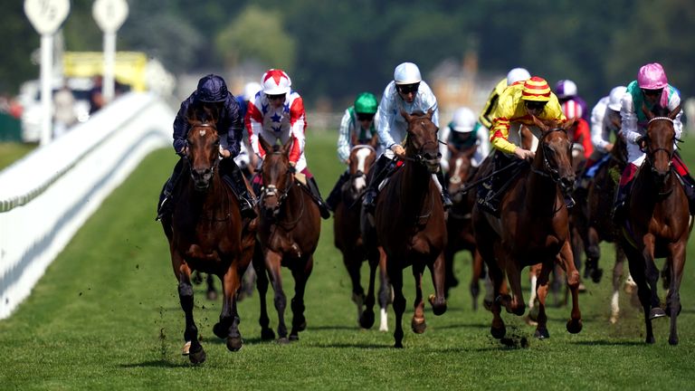 Warm Heart (left) wins the Ribblesdale Stakes at Royal Ascot