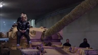 Jake Paul arrives on a tank for Nate Diaz fight!