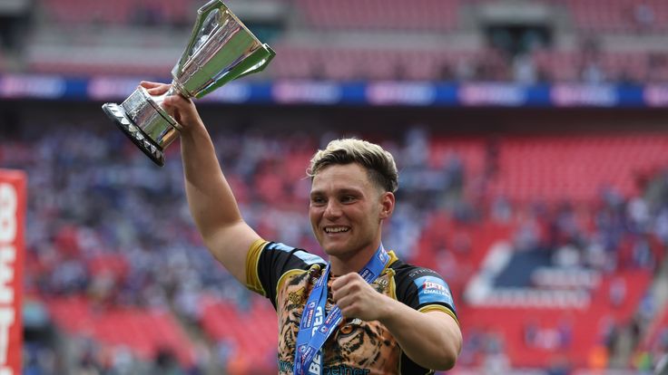 Hull Kingston Rovers v Leigh Leopards - Betfred Challenge Cup - Final - Wembley
Leigh Leopards' Lachlan Lam with the Man of the Math trophy after the Betfred Challenge Cup final at Wembley, London. Picture date: Saturday August 12, 2023.