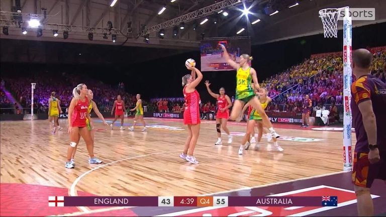 England's Eleanor Cardwell continued her impressive display in the Netball World Cup final against Australia with a neat finish