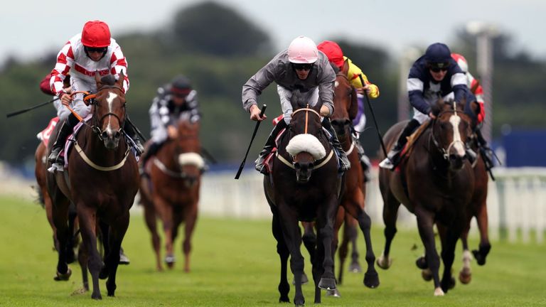 Abate ridden by jockey Barry McHugh (centre) on their way to winning the Sky Bet Most Extra Place Races Handicap at York