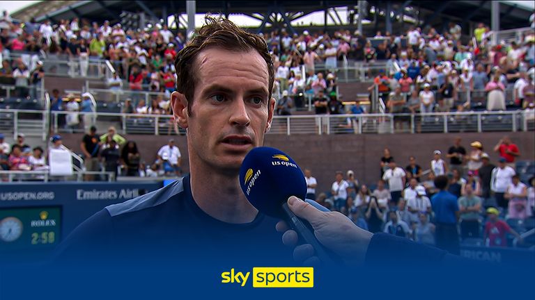 Andy murray reacts to his round one win in the US Open