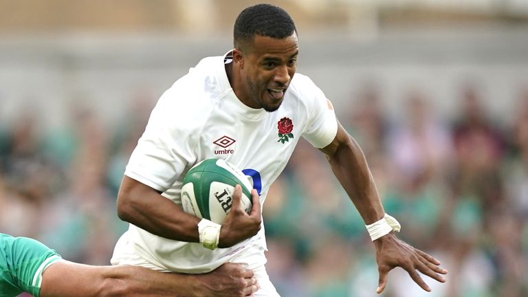 England wing Anthony Watson in action against Ireland