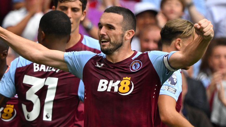 John McGinn celebrates after giving Aston Villa an early lead against Everton 