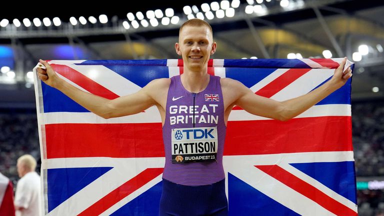 Great Britain's Ben Pattison celebrates after finishing third and taking bronze in the Men's 800m Final on day eight of the World Athletics Championships in Budapest (PA Images)