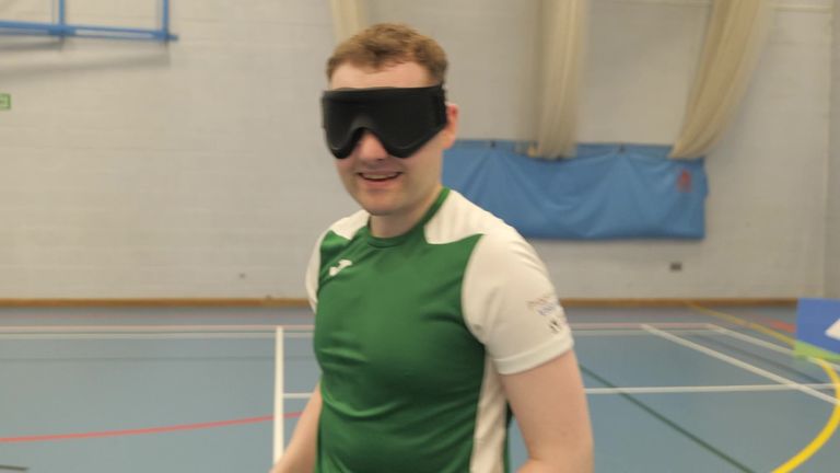 B1 players wear eye shades to level the playing field in blind tennis