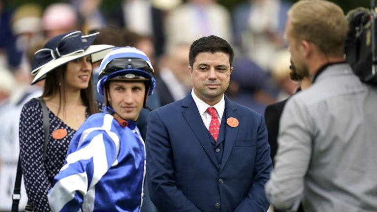 Christopher Head (right) in the Goodwood parade ring before Blue Rose Cen's run in the Nassau