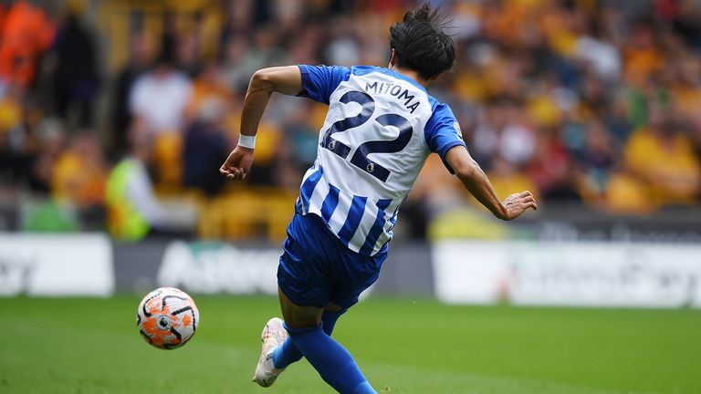 Kaoru Mitoma scores with a spectacular effort, giving Brighton the lead against Wolves