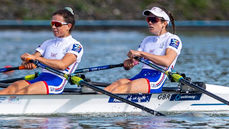Emily Craig, Imogen Grant of United Kingdom competing during Day 5 of the 2022 World Rowing Championships, Lightweight Women's double sculls semifinal at the Labe Arena Racice on September 22, 2022 in Racice, Czech Republic.