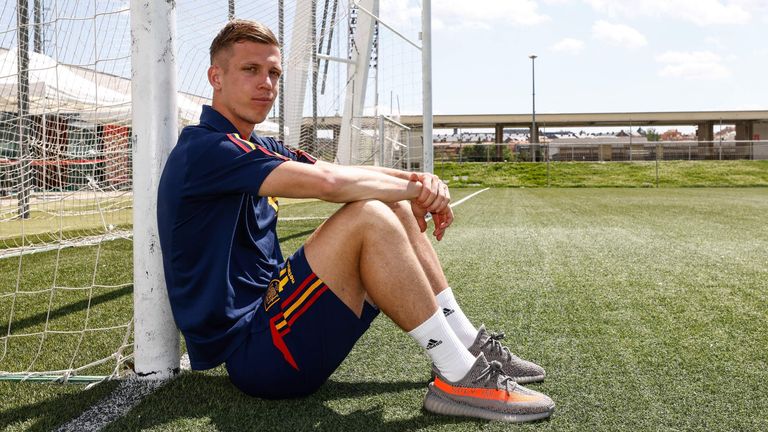 Dani Olmo poses for a photo after an interview for Europa Press at Ciudad del Futbol on June 11, 2023, in Las Rozas, Madrid, Spain.