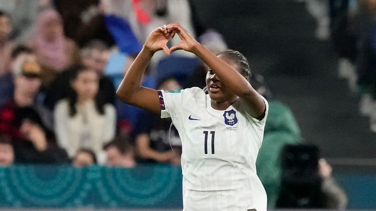 Kadidiatou Diani celebrates after scoring a hat-trick against Panama in the final game of Group F