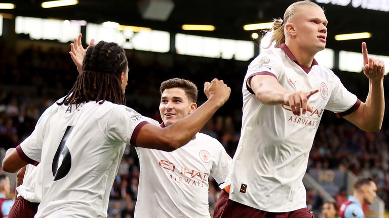 Burnley 0-3 Man City: Erling Haaland double helps visitors begin Premier  League title defence with win | Football News | Sky Sports