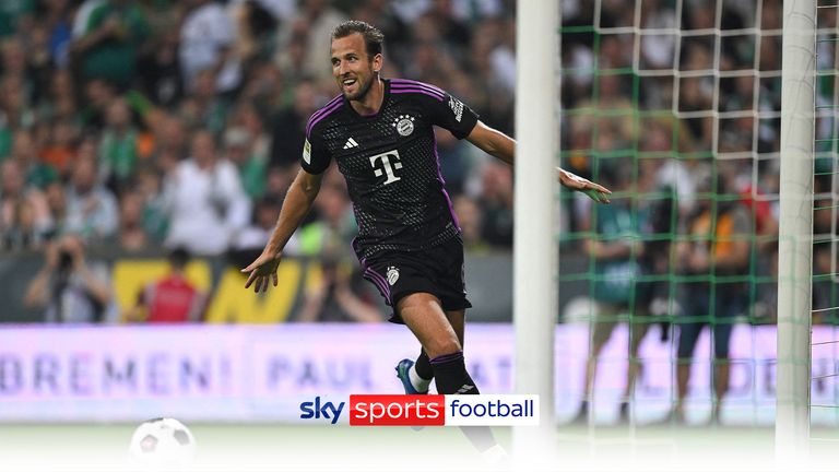 Harry Kane scores his first Bayern Munich goal on his Bundesliga debut away at Werder Bremen.