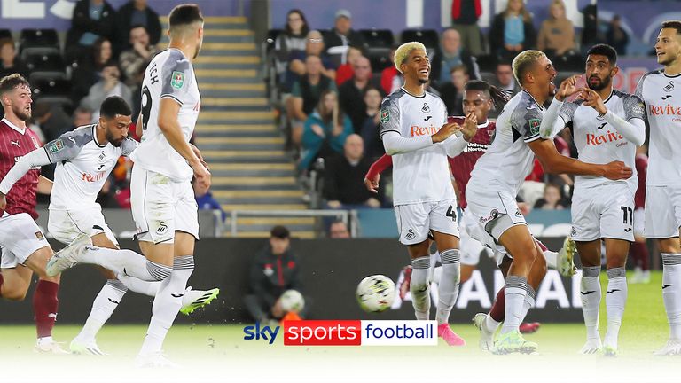 Josh Ginnelly scores a sensational solo goal in Swansea&#39;s 3-0 win over Northampton in the Carabao Cup first round.